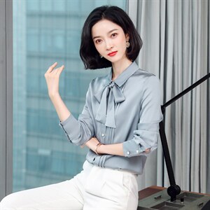 重磅真丝衬衫女长袖2023年秋季新款设计感小众飘带高端真丝上衣