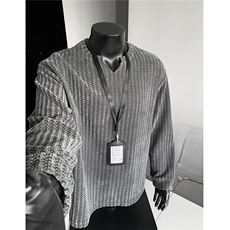 假模图雪尼尔小香风鱼骨纹V领长袖T恤卫衣外套男H1135特P21，男装T恤，电商A341