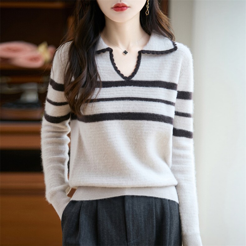 2025年秋季蜂窝半开领拼色开衫时尚百搭通勤简约休闲长袖，女装羊毛衫，三莲羊绒