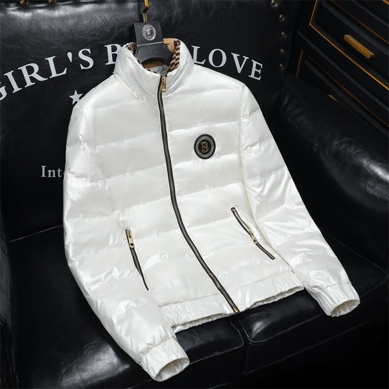 冬季新款立领亮面羽绒服男潮流休闲外套钱塘2027-8806-P310白，男装羽绒服，钱塘6025