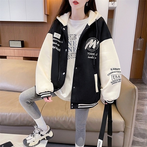 CC079-P130羊羔毛棒球服女秋冬季加绒加厚外套2025新款初高中生图片