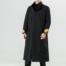 20261^中式长款过膝中式唐装改良汉服复古棉服外套古风茶禅服棉袄，男装棉衣，钱塘777(原3023)