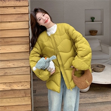 新款韩版泡芙羽绒服女中长款圆领加厚宽松显瘦不臃肿保暖90绒外套，女装羽绒服，2C290