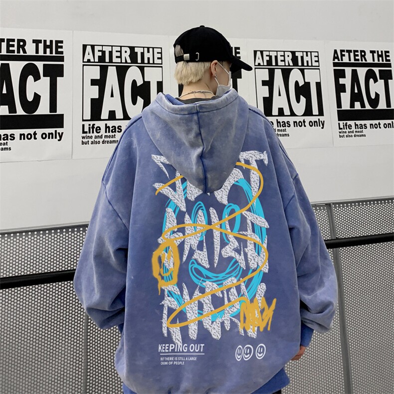 男装做旧加厚连帽卫衣23秋冬笑脸印花男生外套XZ514-2-6678-P78，女装短外套，星座514-2(原B239)