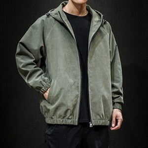 2021秋季新款日系黑墙大码男纯色连帽休闲夹克外套J6001-P55图片