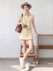 韩版时尚休闲运动套装女夏季新款显瘦气质翻领短袖上衣裤裙两件套，女装套装/套裙，江南