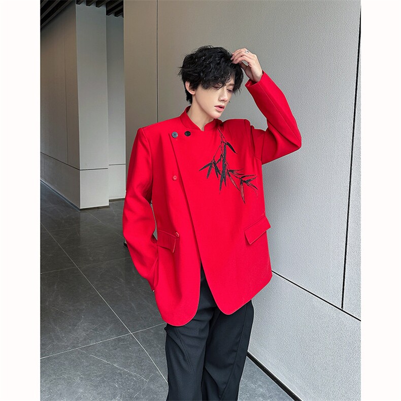 现货！25喜庆婚礼敬酒服新中式重工刺绣竹子西服外套xz109-p148,男装西服,电商B288