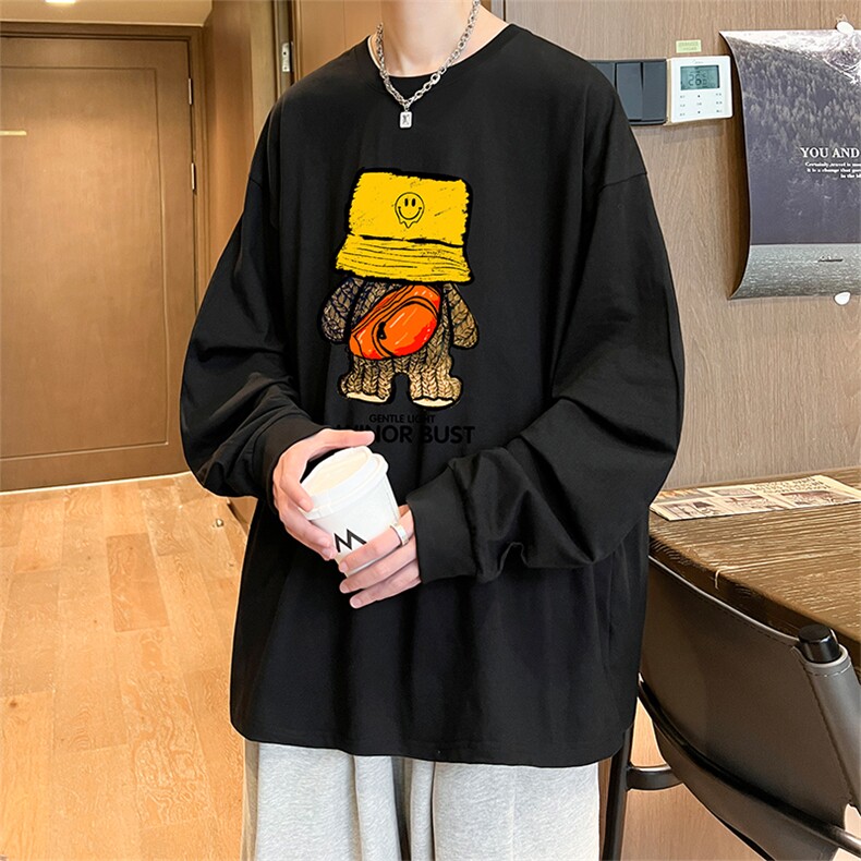 直播品质 秋冬重磅潮牌嘻哈美式印花纯棉长袖T恤打底衫CT371特P28图片