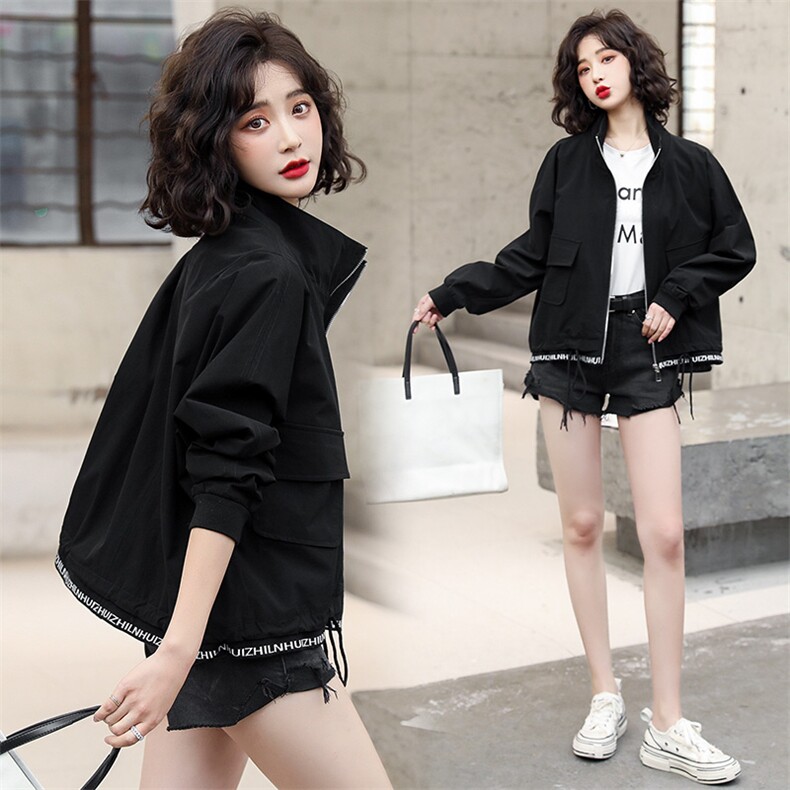 港风棒球服小个子短外套2021年春季新款韩版百搭宽松短外套女,女装短外套,辉之琳