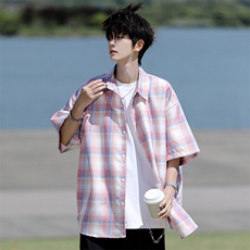 8XL-M格子短袖衬衫男夏季薄款DK制服衬衣JK学院风半袖外套DC28004，男装衬衫，电商B312