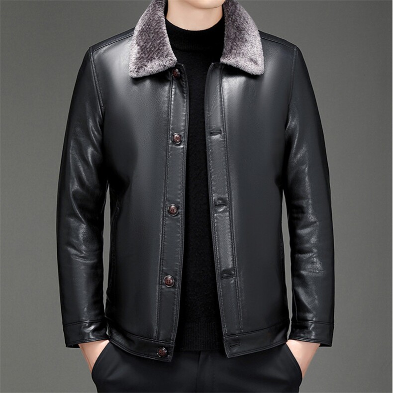 冬季新款男士皮衣皮夹克外套上衣翻领加绒中年商务风高质量，男装皮衣，星座715-3
