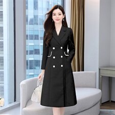 2023年时尚简约大方气质优雅双排扣中长款风衣，女装风衣，时尚俏佳人