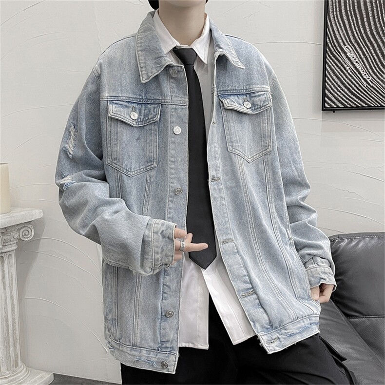 潮流牛仔夹克潮男春季宽松版方领夹克W318P55,男装夹克,星座1116-2
