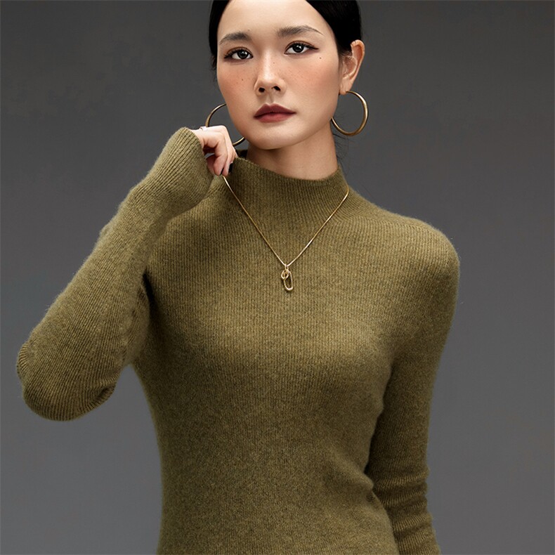 2025年秋季常规套头单件长袖时尚百搭通勤抽条女半高一线成衣,女装羊绒衫,鑫萬耀羊绒