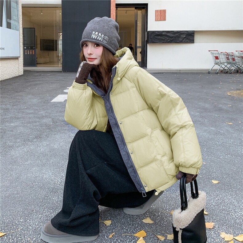 设计感连帽羽绒服女2026冬季新款小个子时尚加厚泡芙白鸭绒面包服,女装羽绒服,2C218