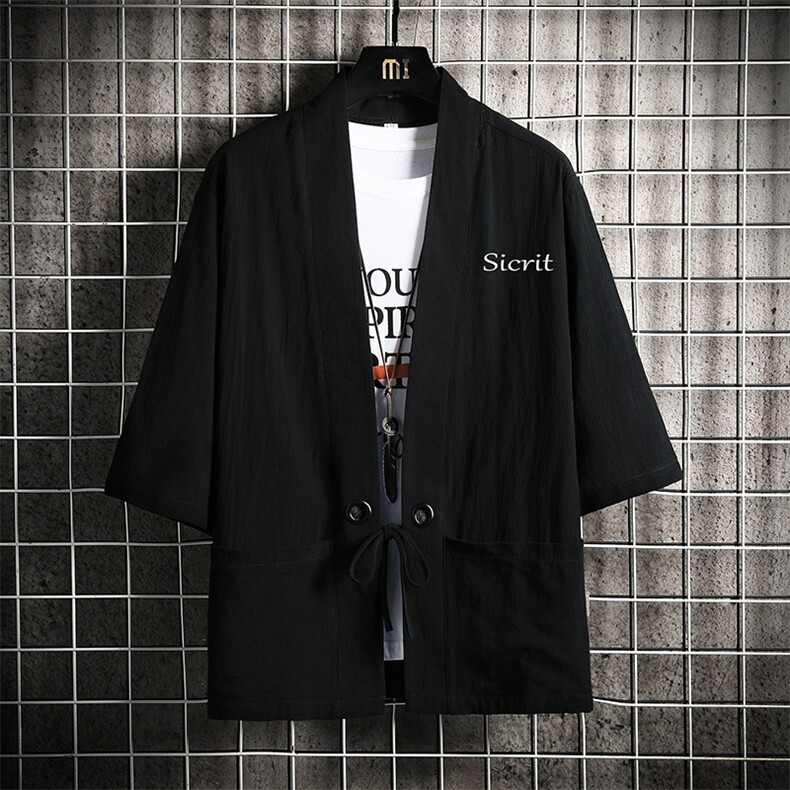 HF59098-P40风汉服男开衫外套七分袖道袍网格挂拍,男装民族服装,电商A040A