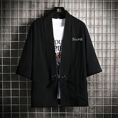 HF59098-P40风汉服男开衫外套七分袖道袍网格挂拍，男装民族服装，电商A040A