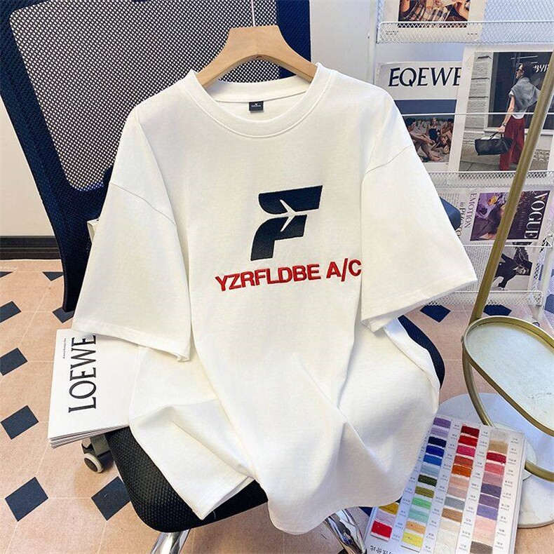 TT055-P40纯棉短袖t恤女2025夏季中长款宽松圆领新款上衣韩版，男装T恤，星座911-3