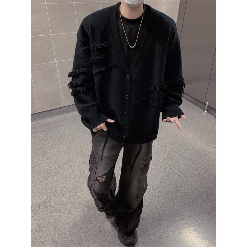 港风美式潮牌小众磨毛开衫V领毛衣针织衫男潮 XZ608-M404-P65控88图片