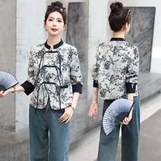 现货现发新中式水墨画圆领流苏扣外套,女装短外套,墨羽桐, 现货现发新中式水墨画圆领流苏扣外套,女装短外套,墨羽桐,