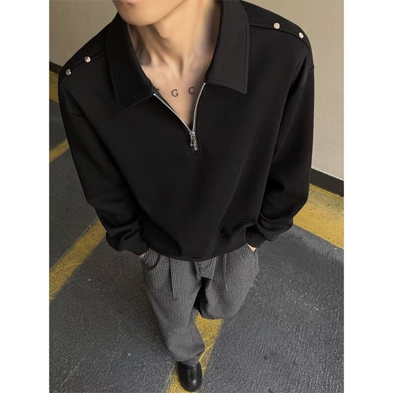 秋季新款长袖polo衫男潮牌美式宽松休闲上衣男士翻领内搭打底衫潮，男装T恤，星座506A