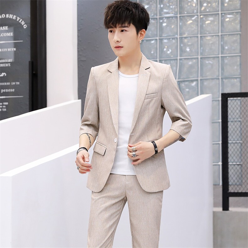夏季中袖二件套韩版修身七分袖学生帅气休闲薄款XZ1304-2，男装西服，星座613B