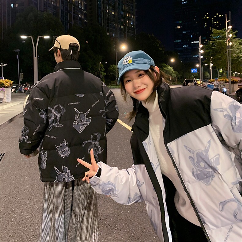 卡通印花小怪兽皮卡丘情侣学生短款轻薄拼色得物羽绒服男,男装羽绒服,星座301D-4(原星座1004-4）
