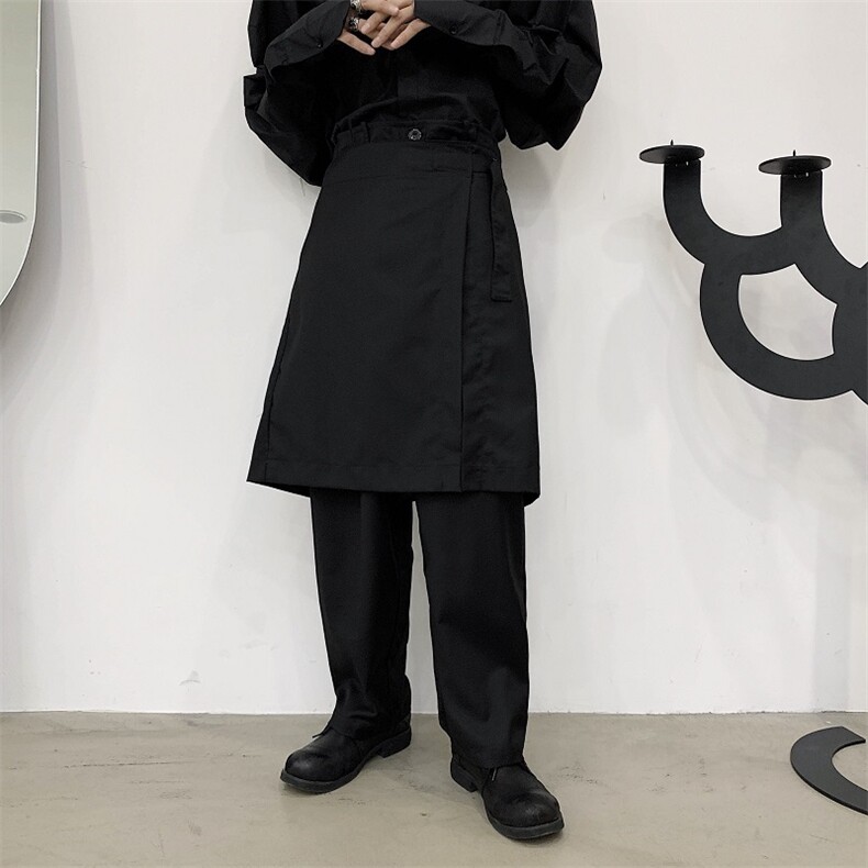 小众暗黑设计棉麻宽松直筒前开叉裙裤A345-2-307-P95,男装休闲裤,电商A345