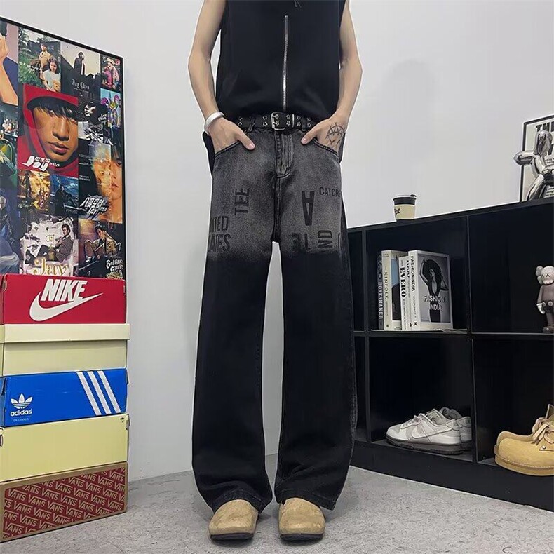 2025新款渐变色牛仔裤男直筒宽松设计感小众裤子潮现货K8566-P40，男装牛仔裤，星座512-3