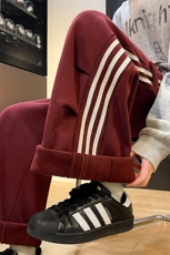 8XL-M奥粒绒加绒休闲裤男三条杠条纹运动裤宽松卫裤K9121P58控78，男装休闲裤，电商D206-1