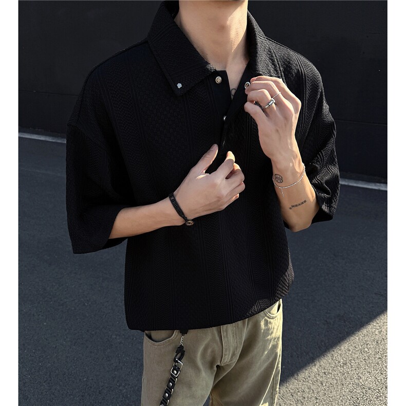 夏季新款美式肌理感短袖polo衫休闲翻领T恤简约复古上衣D415P45,男装T恤,电商A335-1（原A458）