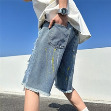美式牛仔裤男春秋新款休闲直筒短裤KM879P35，男装牛仔裤，星座1116-2