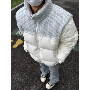 网图现货小香风拼接棉服外套男宽松加厚休闲立领棉衣A149-P98