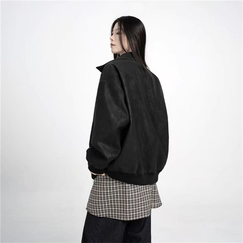 网图同款美式翻领纹理感PU皮夹克皮衣机车服外套JK508-P70,男装夹克,星座1213
