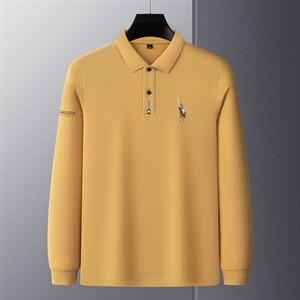 翻领POLO衫男春秋季2023新款长袖t恤中年纯棉刺绣男装商务上衣图片