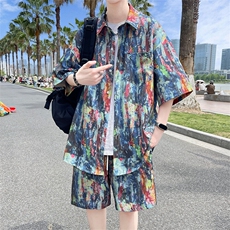 夏季海边沙滩男女同款休闲套装潮牌宽松大码XZ102B-1-TZ2566P55，男装休闲套装，星座102B-1