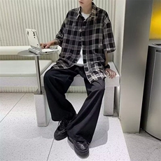 春秋复古格子翻领衬衫潮牌男女款休闲百搭宽松衫衣S44/P32，男装衬衫，星座506