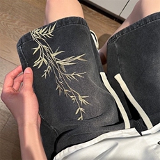 百搭刺绣牛仔短裤子男女简约新款夏季宽松阔腿五分裤休闲潮流，男装牛仔裤，星座1210-1