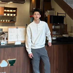 气质流行文艺ins新款简约日系亨利领双排拉链卫衣时尚潮流原宿图片