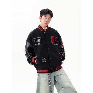 徽章拼接撞色棒球服重磅宽松情侣夹克   WT2536-特P95-控168图片