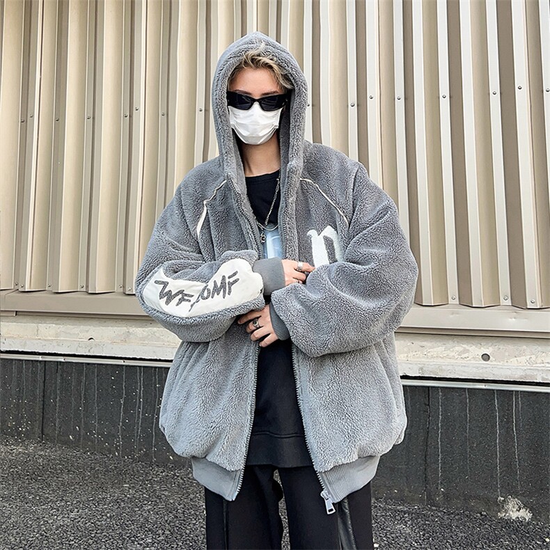 2024羊羔毛外套男冬季棉服潮流宽松连帽棉袄MF098-P60,男装棉衣,星座313A-2
