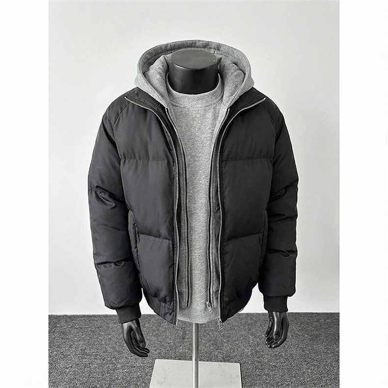 现货高品质重磅工艺美式高街假两件PU皮棉衣男女加厚棉服外套,男装棉衣,电商A486-1