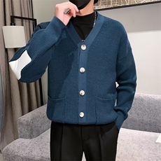 轻熟风潮针织开衫外套男2024冬季宽松V领拼接加厚款毛衣男M3460，男装针织衫/毛衣，星座1116A-2（原606A-1）