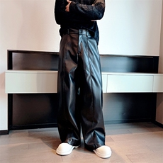 秋冬新款高级个性潮男阔腿弯刀PU皮裤宽松时尚皮裤百搭K1008-P83，男装皮裤，电商B267