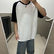 抖音得物高品质二开240克宽松纯棉美式潮牌插肩袖拼接短袖T恤，男装T恤，电商A486-1