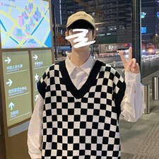 ！2023秋冬新款男士格子毛衣背心百搭潮流无袖针织衫MX02P60,男装背心/马甲,电商B220