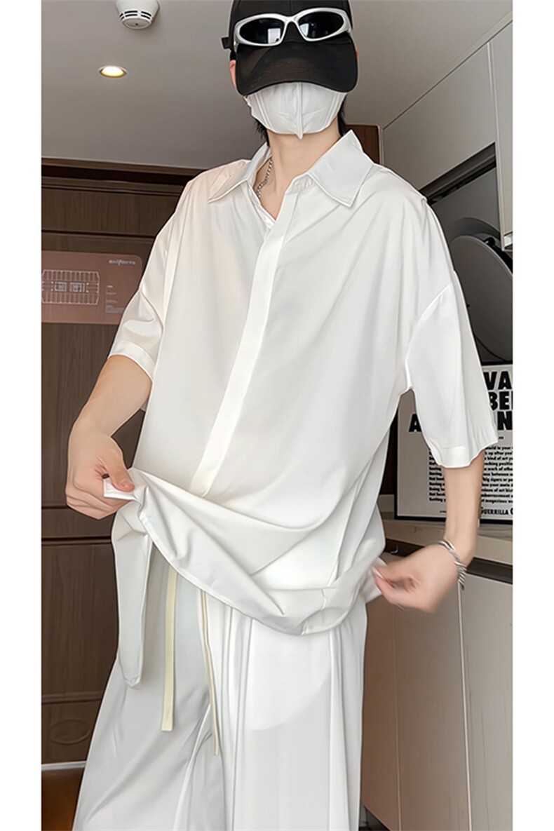 透气冰丝短袖衬衫套装DC2241上衣特P26控58/K8628长裤特P26控58,男装T恤,电商A007