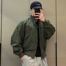 抖音得物美式潮休闲夹克春季立领纯色复古工装加厚棉服外套MF01，男装夹克，电商A443
