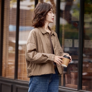 卡其色翻领轻薄保暖棉衣女2025秋冬新款小个子棉服外套女图片