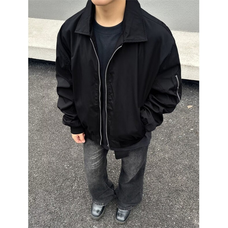 黑色解构短款外套男款春季美式翻领工装哈灵顿夹克cleanfit棒球服,男装夹克,星座1116A（原606A-3）